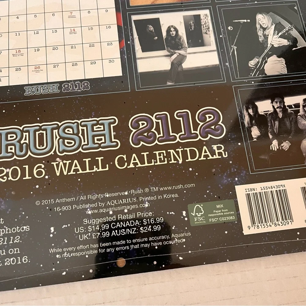 RUSH 2112 Official 2016 Wall Calendar Iconic Trio Tour Throughout 2016 New